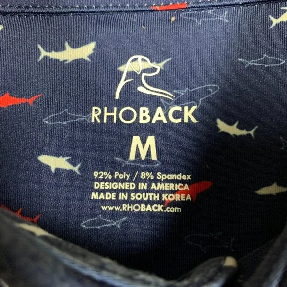Rhoback The Shark Bait Polo Mens Medium M Navy Short Sleeve Golf Shirt Athletic